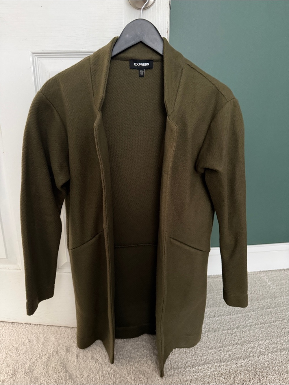 Express Olive Green Open-Front Knit coatigan